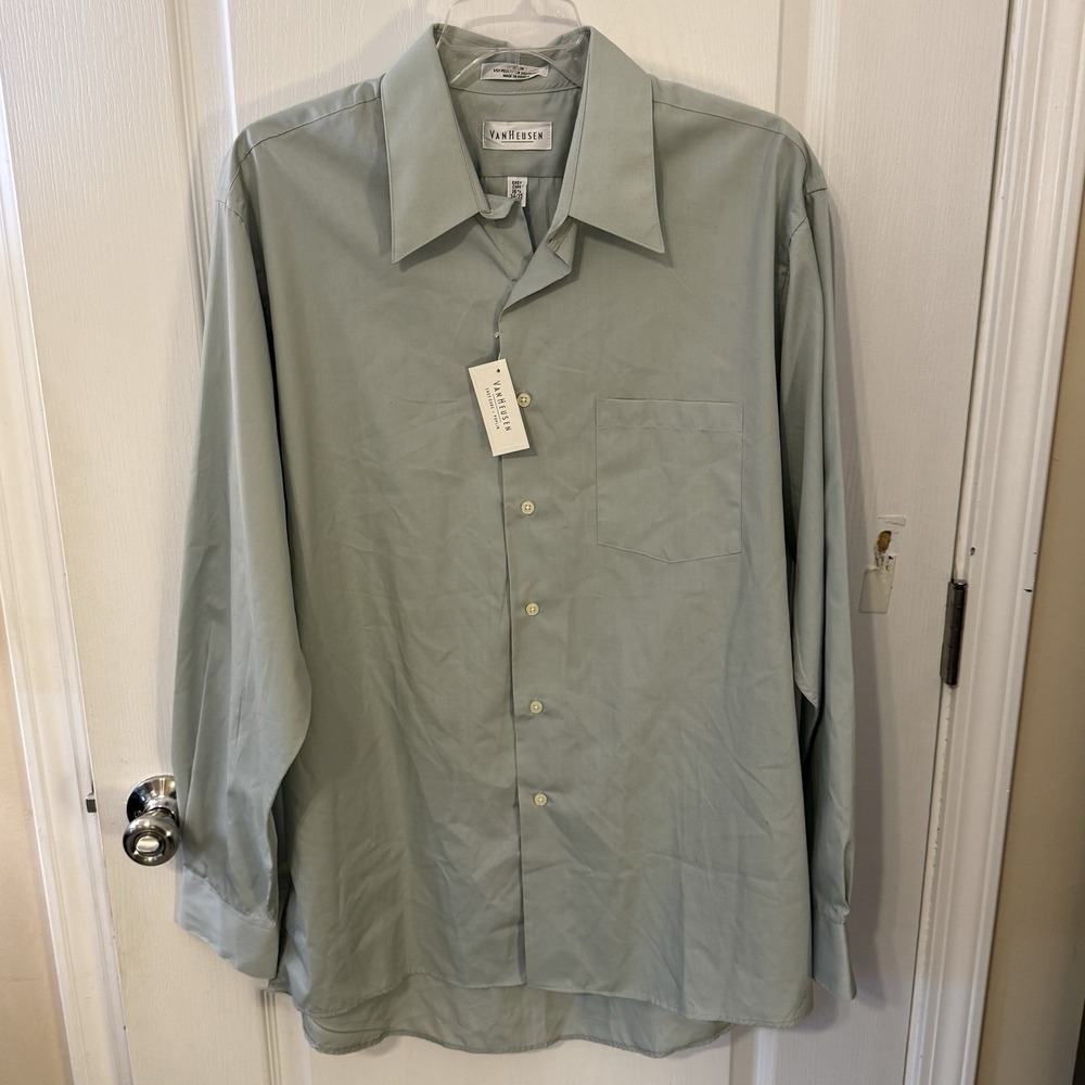Van Heusen Men's Dress Shirt Sage 16.5 34/35‎ Long Sleeve NWT